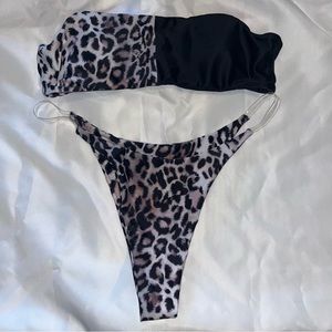 2 piece half cheetah half black bathing suit